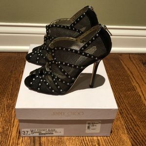 Jimmy Choo Fishnet Mesh Silver Studded Bootie- size 37.5